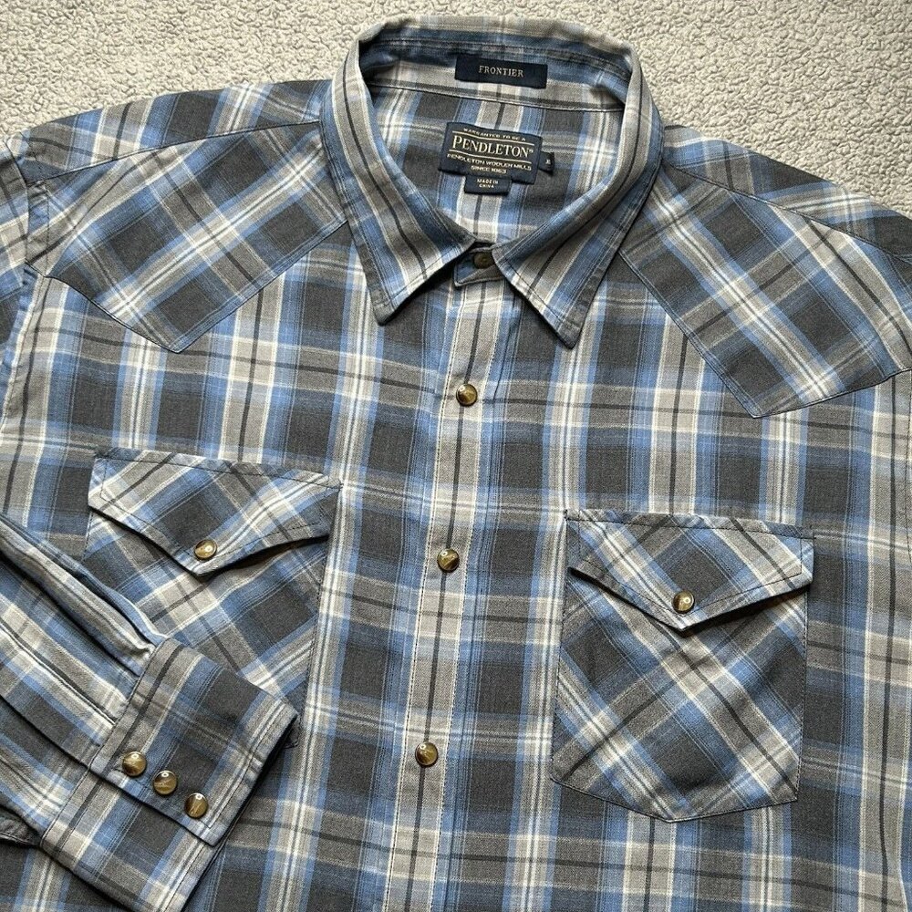 Pendleton Blue Gray Plaid Button-Down Shirt